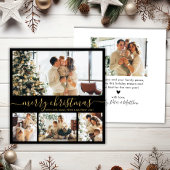 Elegant Black and Gold 4 Photo Collage Christmas シーズンカード