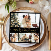 Elegant Black and Gold 4 Photo Collage Christmas シーズンカード