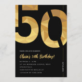 Elegant black and gold 50th Birthday Party 招待状 (正面)