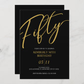 Elegant Black and Gold 50th Birthday Party 招待状 (正面/裏面)