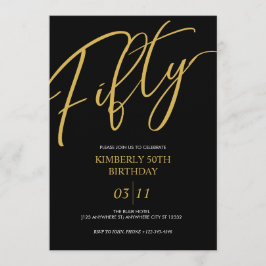 Elegant Black and Gold 50th Birthday Party 招待状