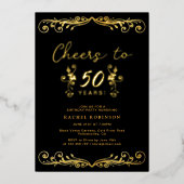 Elegant Black and Gold 50TH Birthday Party 箔招待状 (正面)