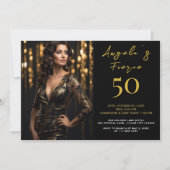 Elegant Black and Gold 50th Invitation 招待状 (正面)