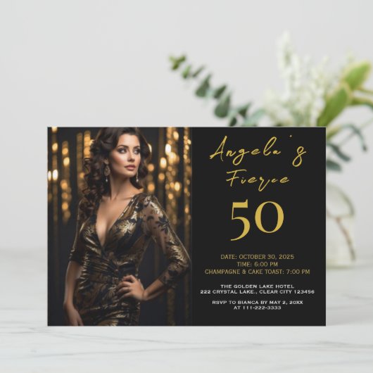 Elegant Black and Gold 50th Invitation 招待状 (スタンド正面)