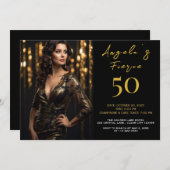 Elegant Black and Gold 50th Invitation 招待状 (正面/裏面)