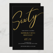 Elegant Black and Gold 60th Birthday Party 招待状 (正面/裏面)