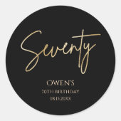 Elegant Black and Gold 70th Birthday ラウンドシール (正面)