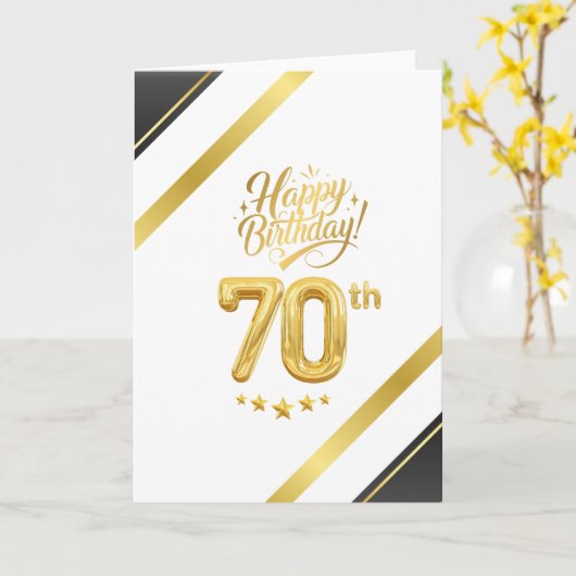 Elegant Black and Gold 70th Birthday – Luxury カード (黄色い花)