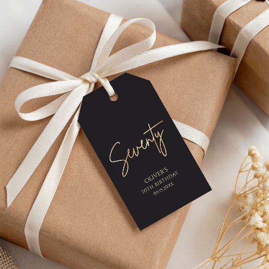 Elegant Black and Gold 70th Birthday Party ギフトタグ