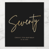 Elegant Black and Gold 70th Birthday Party ワインラベル (シングルラベル)