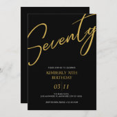 Elegant Black and Gold 70th Birthday Party 招待状 (正面/裏面)