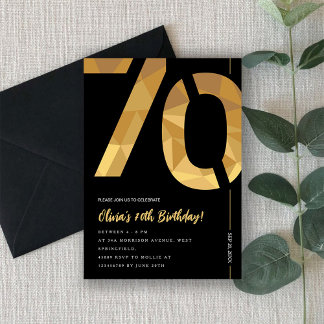 Elegant black and gold 70th Birthday Party 招待状