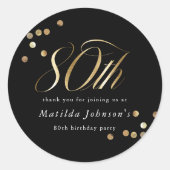 Elegant Black and Gold 80th Birthday ラウンドシール (正面)