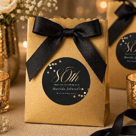 Elegant Black and Gold 80th Birthday ラウンドシール