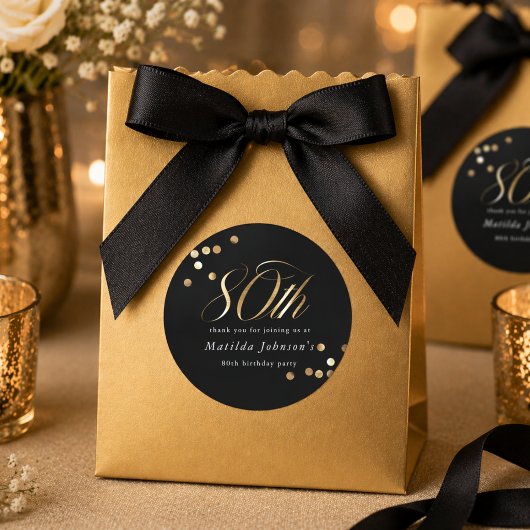 Elegant Black and Gold 80th Birthday ラウンドシール
