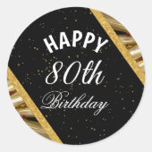Elegant Black and Gold 80th Birthday Celebration  ラウンドシール (正面)