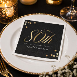 Elegant Black and Gold 80th Birthday Party スタンダードカクテルナプキン