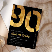 Elegant black and gold 90th Birthday Party 招待状