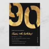 Elegant black and gold 90th Birthday Party 招待状 (正面)