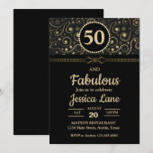 Elegant Black and Gold ANY AGE Birthday Party 招待状 (正面/裏面)