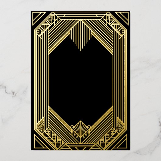 Elegant Black and Gold Art Deco  Wedding 箔招待状 (正面)