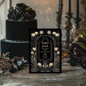 Elegant Black and Gold Art Nouveau Floral Wedding  招待状
