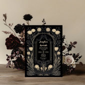 Elegant Black and Gold Art Nouveau Floral Wedding  招待状