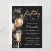Elegant Black and Gold Balloons Birthday Dinner 招待状 (正面)