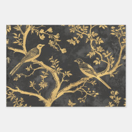 Elegant Black and Gold Birds ラッピングペーパーシート