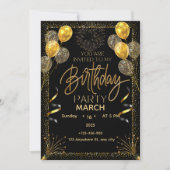 Elegant Black and Gold Birthday Invitation  招待状 (正面)