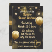 Elegant Black and Gold birthday Invitation 招待状 (正面/裏面)