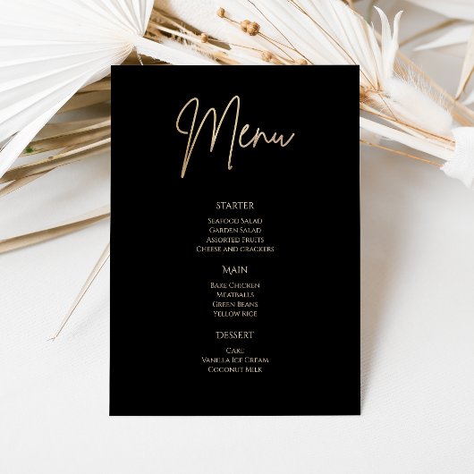 Elegant Black and Gold Birthday Party Menu Card 招待状