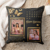 Elegant Black and Gold Birthday Photo Collage クッション (ブランケット)