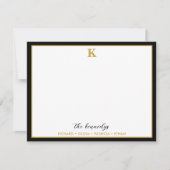 Elegant Black And Gold Border Family Name Monogram ノートカード (正面)