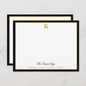 Elegant Black And Gold Border Family Name Monogram ノートカード (正面/裏面)