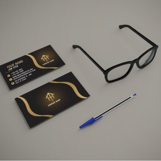 Elegant Black and Gold Business Card 名刺