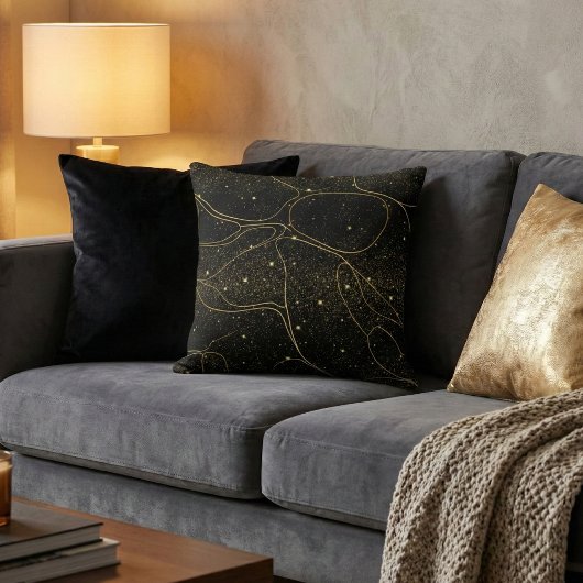 Elegant Black and Gold Celestial Abstract クッション