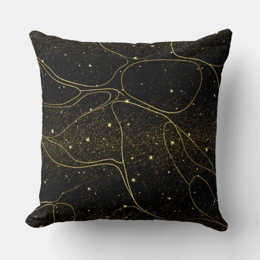 Elegant Black and Gold Celestial Abstract クッション (正面)