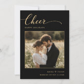 Elegant Black and Gold Cheer Photo Newlywed シーズンカード (正面)