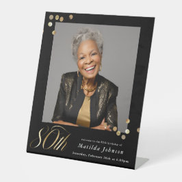 Elegant Black and Gold Custom Photo 80th Birthday  台座サイン