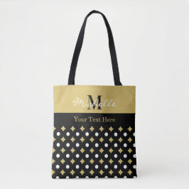 Elegant Black And Gold Diamond Pattern Monogrammed トートバッグ