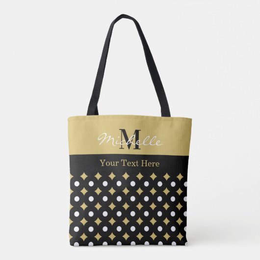 Elegant Black And Gold Diamond Pattern Monogrammed トートバッグ (裏面)