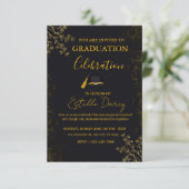 Elegant Black and Gold Floral Graduation Party 招待状 (スタンド正面)
