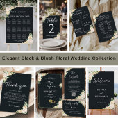 Elegant Black and Gold Floral Wedding Invitation 招待状