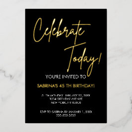  Elegant Black and Gold Foil Birthday Invitation 箔招待状