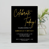  Elegant Black and Gold Foil Birthday Invitation 箔招待状 (立ち正面)