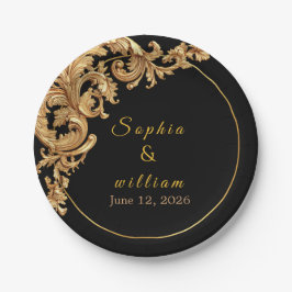 Elegant Black and Gold Foil Royal Wedding  ペーパープレート