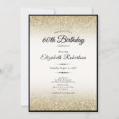 Elegant Black and Gold Glitter 60th Birthday 招待状 (正面)
