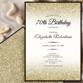 Elegant Black and Gold Glitter 70th Birthday 招待状