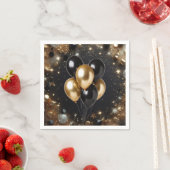 Elegant Black and Gold Glitter Balloon Birthday スタンダードカクテルナプキン (インサイチュ)